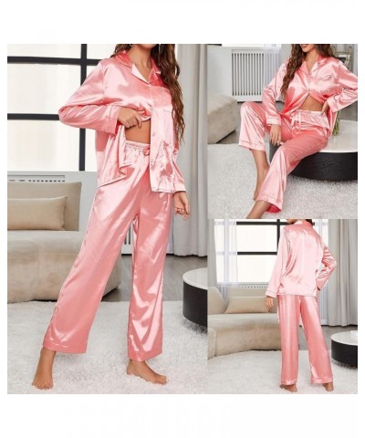 Silk Pajamas for Women Plus Size Soft Womens Pajama Sets Shorts Silk Robes for Women Long Pink $17.49 Sleep & Lounge