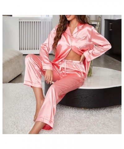 Silk Pajamas for Women Plus Size Soft Womens Pajama Sets Shorts Silk Robes for Women Long Pink $17.49 Sleep & Lounge