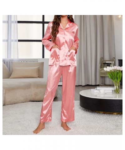 Silk Pajamas for Women Plus Size Soft Womens Pajama Sets Shorts Silk Robes for Women Long Pink $17.49 Sleep & Lounge