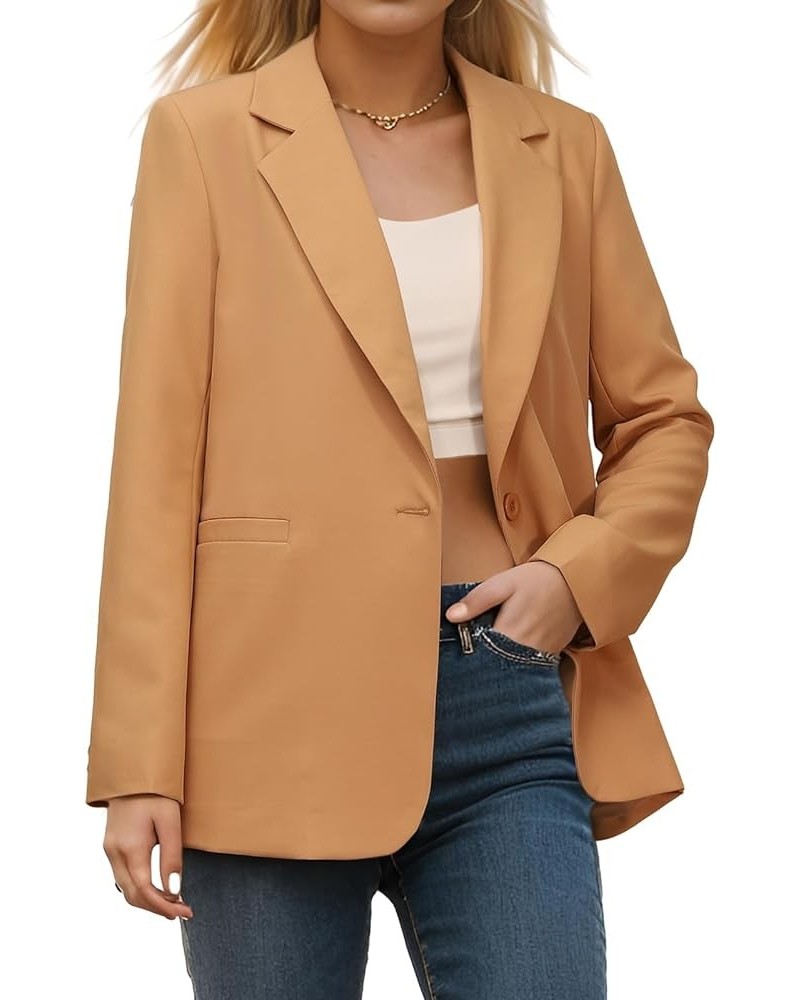 Women's Long Sleeve Casual Blazer Jacket Open Front Work Office Blazer Lapel Button Jacket Khaki $26.99 Suits