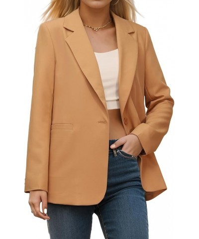 Women's Long Sleeve Casual Blazer Jacket Open Front Work Office Blazer Lapel Button Jacket Khaki $26.99 Suits