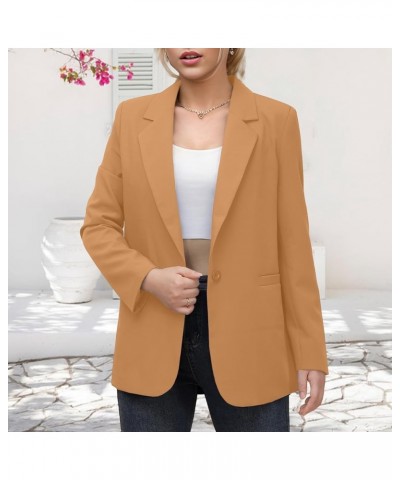 Women's Long Sleeve Casual Blazer Jacket Open Front Work Office Blazer Lapel Button Jacket Khaki $26.99 Suits