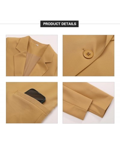 Women's Long Sleeve Casual Blazer Jacket Open Front Work Office Blazer Lapel Button Jacket Khaki $26.99 Suits