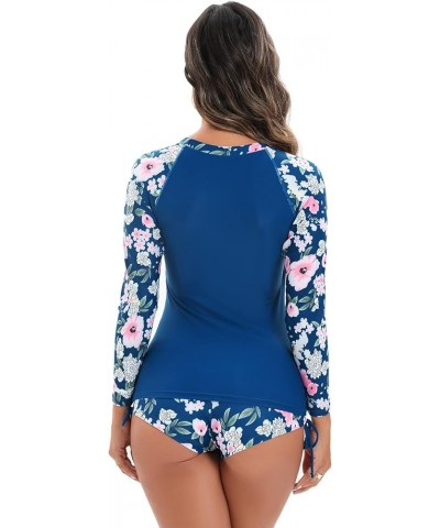 Women Two Piece Rash Guard Long Sleeve Swimsuits Sets UV UPF 50+ Cropped Swim Shirt with Boyshort Bottom Bathing Suits 4 Blue...