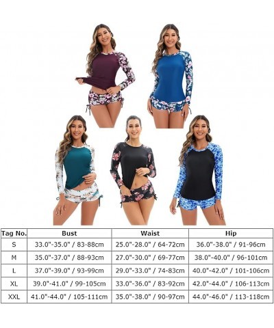 Women Two Piece Rash Guard Long Sleeve Swimsuits Sets UV UPF 50+ Cropped Swim Shirt with Boyshort Bottom Bathing Suits 4 Blue...