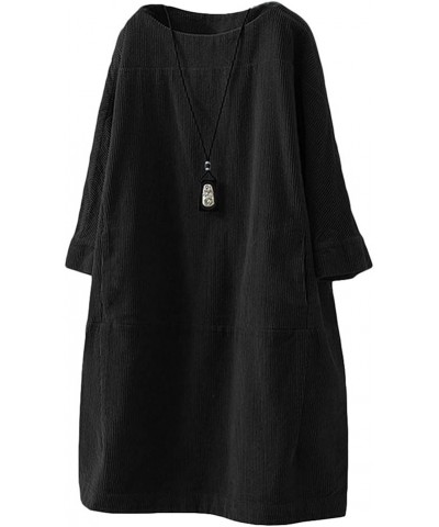 Women's Oversize Tunic Dress Corduroy Long Sleeve Tops with Pockets Black $20.80 Dresses