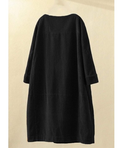 Women's Oversize Tunic Dress Corduroy Long Sleeve Tops with Pockets Black $20.80 Dresses