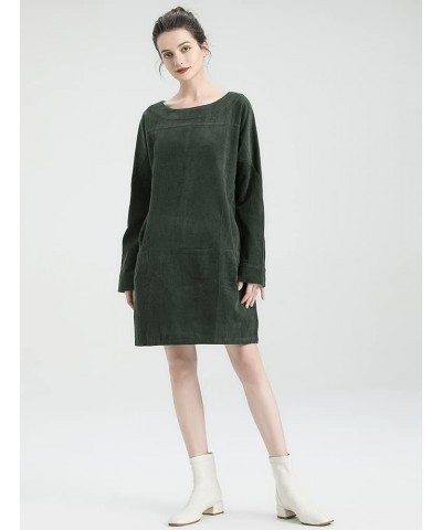 Women's Oversize Tunic Dress Corduroy Long Sleeve Tops with Pockets Black $20.80 Dresses