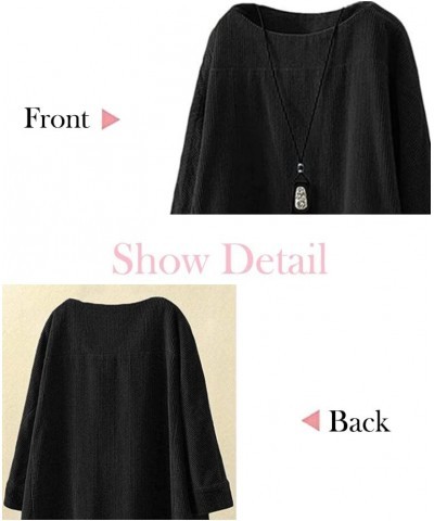 Women's Oversize Tunic Dress Corduroy Long Sleeve Tops with Pockets Black $20.80 Dresses