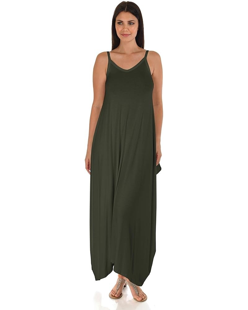 DFF Shop Women's Casual Loose Long Speghetti Strap Maxi Dresses (Size: S - 5X) Olive $16.10 Dresses