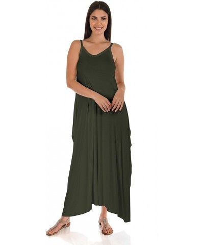 DFF Shop Women's Casual Loose Long Speghetti Strap Maxi Dresses (Size: S - 5X) Olive $16.10 Dresses