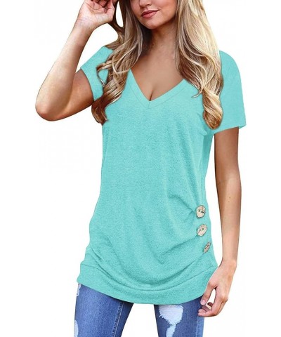 Casual Tunic Womens Tops Short Sleeve V Neck Summer Shirts C-lake Green $17.39 Tops