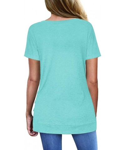 Casual Tunic Womens Tops Short Sleeve V Neck Summer Shirts C-lake Green $17.39 Tops