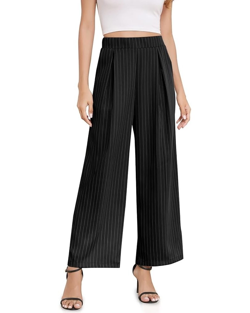 High Waisted Wide Leg Pants for Women Casual Flowy Long Loose Fit Palazzo Lounge Pants with Pockets B: Blackstripe $10.79 Pants