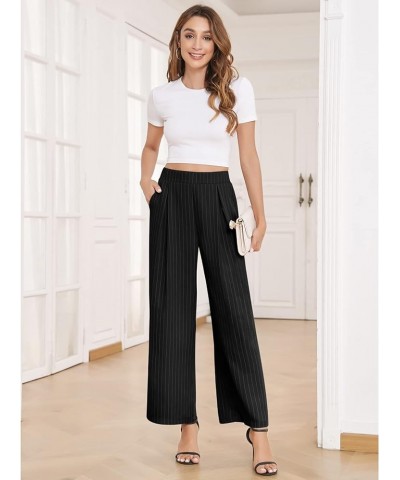 High Waisted Wide Leg Pants for Women Casual Flowy Long Loose Fit Palazzo Lounge Pants with Pockets B: Blackstripe $10.79 Pants