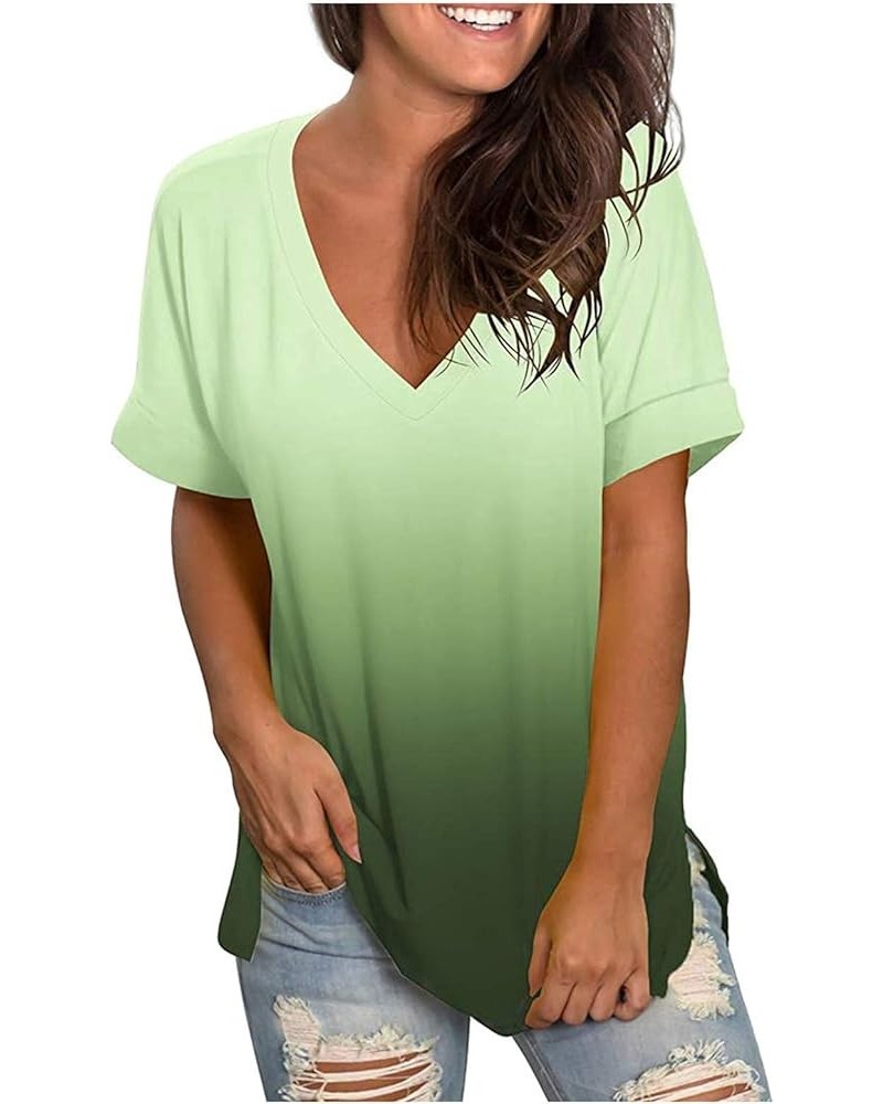 Tie Dye Summer Tops -Womens V Neck Short Sleeve Ombre Summer Casual T Shirts Plus Size Green $10.59 Tops