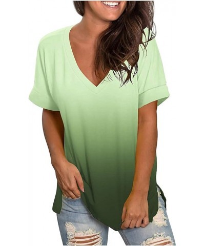 Tie Dye Summer Tops -Womens V Neck Short Sleeve Ombre Summer Casual T Shirts Plus Size Green $10.59 Tops