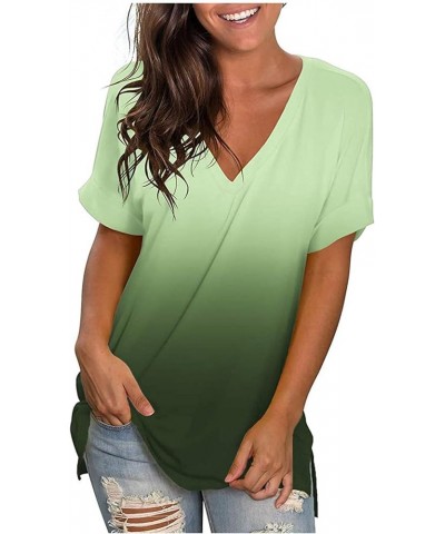 Tie Dye Summer Tops -Womens V Neck Short Sleeve Ombre Summer Casual T Shirts Plus Size Green $10.59 Tops