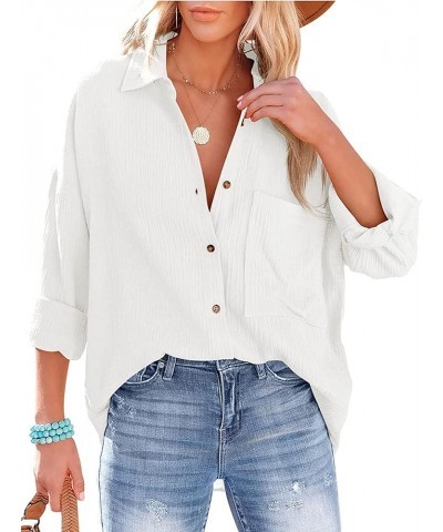 Women's Casual Oversized Long Sleeve Button Down Shirts Cotton Business Office Blouse Tops White $15.07 Blouses