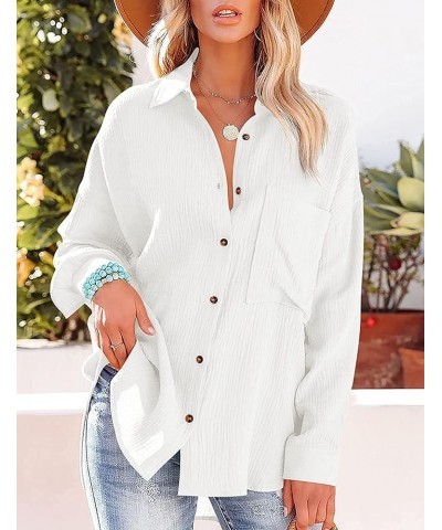 Women's Casual Oversized Long Sleeve Button Down Shirts Cotton Business Office Blouse Tops White $15.07 Blouses