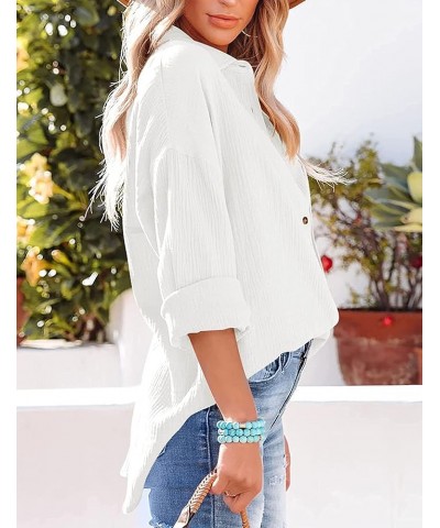 Women's Casual Oversized Long Sleeve Button Down Shirts Cotton Business Office Blouse Tops White $15.07 Blouses