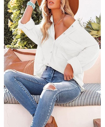 Women's Casual Oversized Long Sleeve Button Down Shirts Cotton Business Office Blouse Tops White $15.07 Blouses