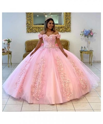 Off Shoulder Quinceanera Dresses for Girls 3D Flower Puffy Ball Gowns for Teens Sweet 16 Lace Prom Dresses for Women Yellow $...