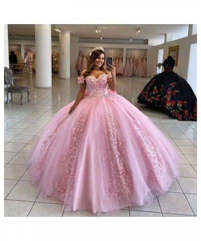 Off Shoulder Quinceanera Dresses for Girls 3D Flower Puffy Ball Gowns for Teens Sweet 16 Lace Prom Dresses for Women Yellow $...