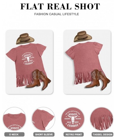 Women Graphic Tees Western Shirts Vintage Cowgirl Fringe Shirt Country Concert Tops Short Sleeve A-04 Pink $13.19 T-Shirts