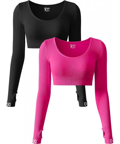 Women's 2 Piece Crop Tops Workout Long Sleeve Yoga Exercise Crop Tops Black,rose3 $13.94 Activewear