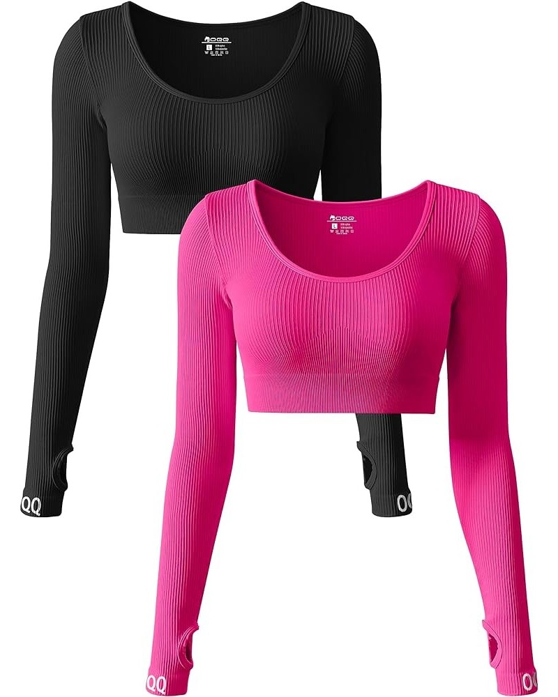 Women's 2 Piece Crop Tops Workout Long Sleeve Yoga Exercise Crop Tops Black,rose3 $13.94 Activewear