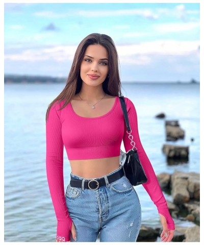 Women's 2 Piece Crop Tops Workout Long Sleeve Yoga Exercise Crop Tops Black,rose3 $13.94 Activewear