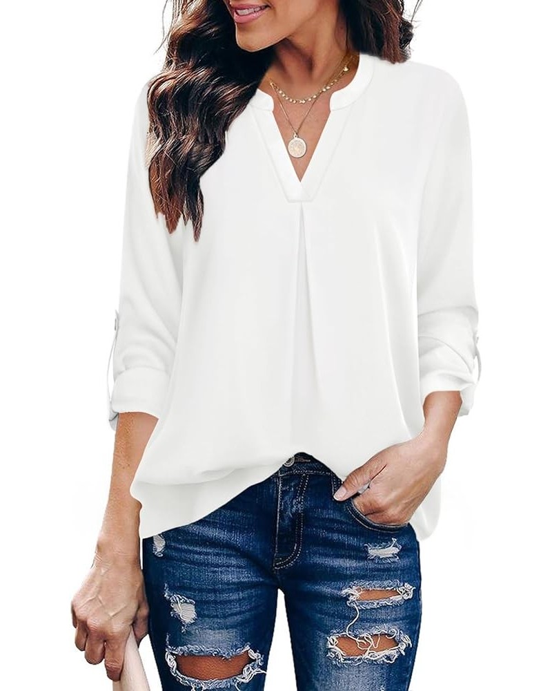 Women's Blouses 3/4 Sleeve Work Shirt Chiffon Tunic Top Office Wear White $17.84 Blouses