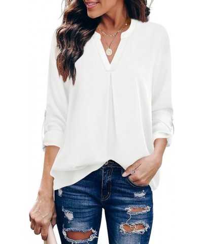 Women's Blouses 3/4 Sleeve Work Shirt Chiffon Tunic Top Office Wear White $17.84 Blouses