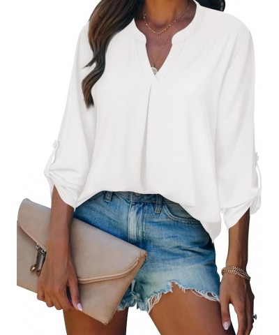 Women's Blouses 3/4 Sleeve Work Shirt Chiffon Tunic Top Office Wear White $17.84 Blouses