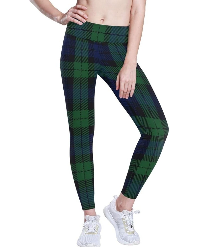 Women's High Waisted Pattern Leggings Full-Length Yoga Pants Ant with Leaf Black Watch Tartan Plaid $17.97 Activewear