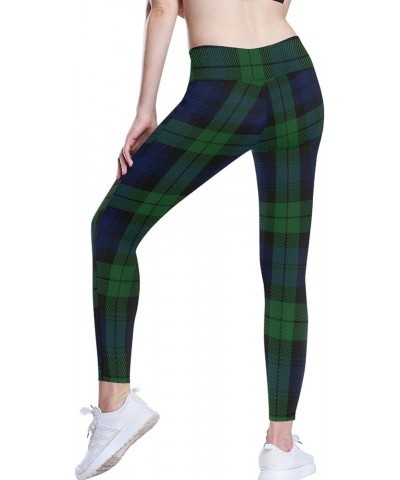 Women's High Waisted Pattern Leggings Full-Length Yoga Pants Ant with Leaf Black Watch Tartan Plaid $17.97 Activewear