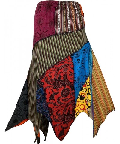 Women's Gypsy Tribal Boho Hippie Cotton Asymmetrical Summer Patch Highwaist Skirt Multi 1 $21.58 Skirts