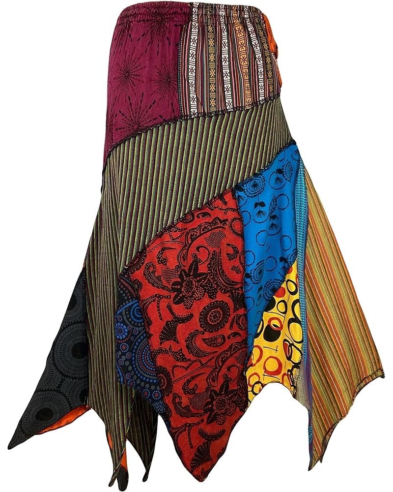 Women's Gypsy Tribal Boho Hippie Cotton Asymmetrical Summer Patch Highwaist Skirt Multi 1 $21.58 Skirts