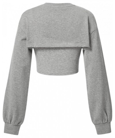 Women's Colorblock 2 in 1 Tops Round Neck Drop Shoulder Pullovers Crop Wrap Sweatshirt Grey $15.59 Hoodies & Sweatshirts