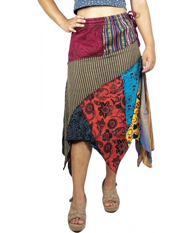 Women's Gypsy Tribal Boho Hippie Cotton Asymmetrical Summer Patch Highwaist Skirt Multi 1 $21.58 Skirts