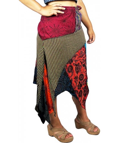 Women's Gypsy Tribal Boho Hippie Cotton Asymmetrical Summer Patch Highwaist Skirt Multi 1 $21.58 Skirts