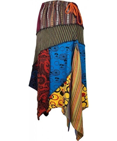 Women's Gypsy Tribal Boho Hippie Cotton Asymmetrical Summer Patch Highwaist Skirt Multi 1 $21.58 Skirts