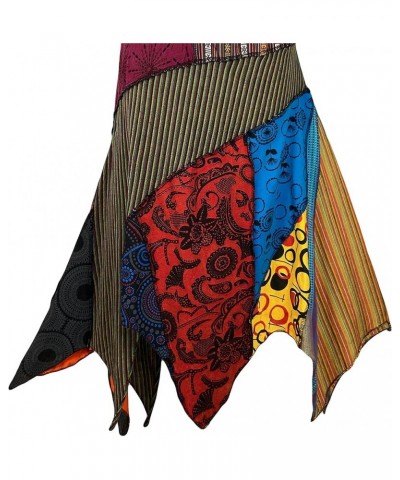 Women's Gypsy Tribal Boho Hippie Cotton Asymmetrical Summer Patch Highwaist Skirt Multi 1 $21.58 Skirts