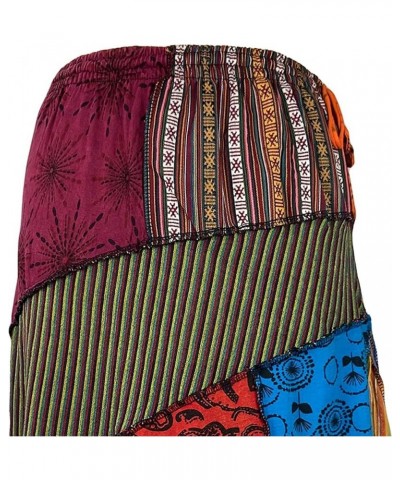 Women's Gypsy Tribal Boho Hippie Cotton Asymmetrical Summer Patch Highwaist Skirt Multi 1 $21.58 Skirts