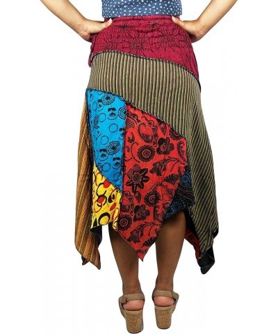 Women's Gypsy Tribal Boho Hippie Cotton Asymmetrical Summer Patch Highwaist Skirt Multi 1 $21.58 Skirts