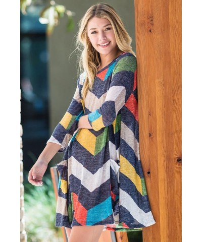 Eloges Women's Plaid | Chevron A-Line Swing Dress with Front Pockets Sheer Navy Multi Color Chevron $18.00 Dresses