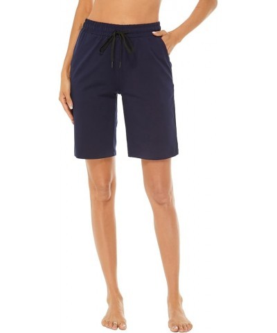 Women's 10" Cotton Jersey Bermuda Knee Length Sweat Shorts with Pockets Navy $14.55 Activewear