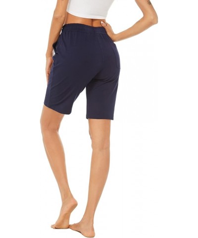 Women's 10" Cotton Jersey Bermuda Knee Length Sweat Shorts with Pockets Navy $14.55 Activewear