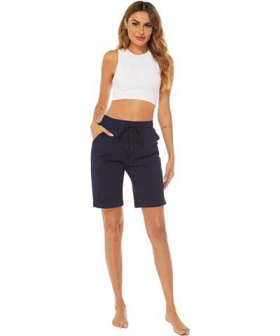 Women's 10" Cotton Jersey Bermuda Knee Length Sweat Shorts with Pockets Navy $14.55 Activewear